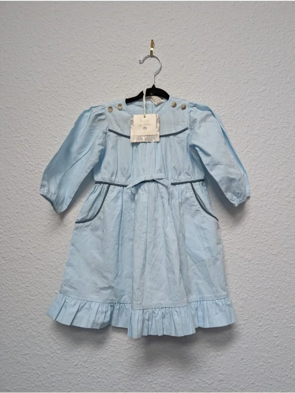 Kate Quinn Organic Cotton Blue Alice in Wonderland Gathered Dress 12-18